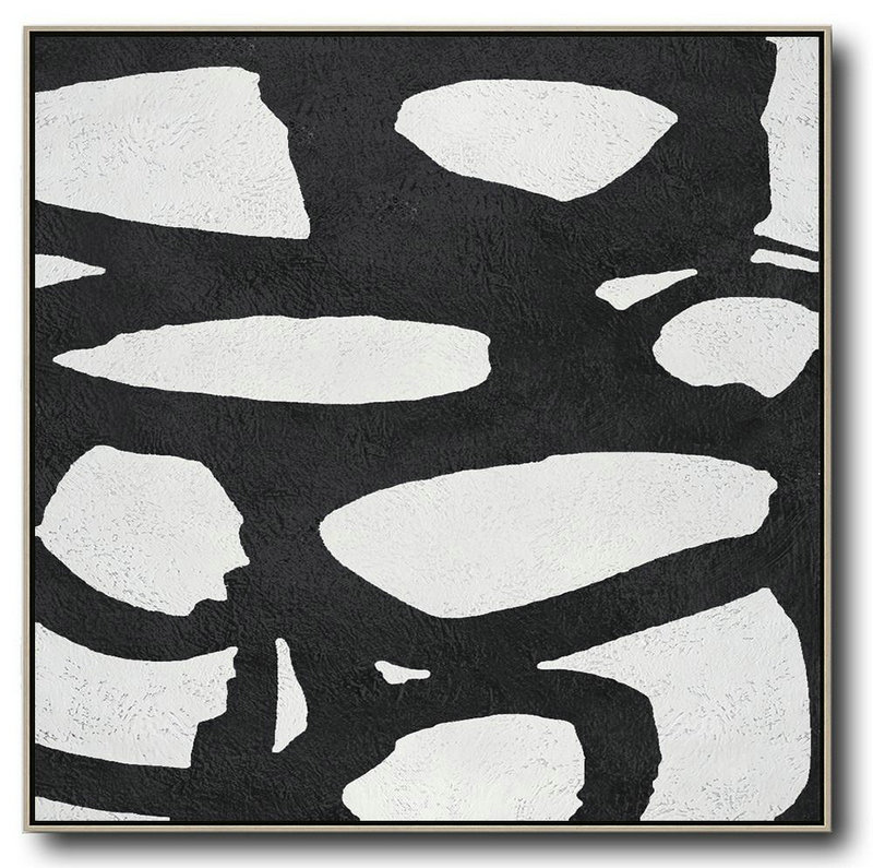 Abstract Painting Modern Art,Oversized Minimal Black And White Painting - Handmade Acrylic Painting